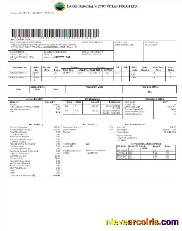 INDIA DVVNL utility bill